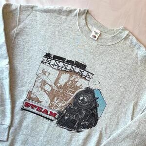 🚂 Vintage 90s Steam Engine Sweatshirt XL Train Lover Dad Core Graphic Crewneck